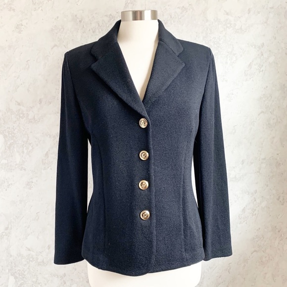 St. John Jackets & Blazers - St John Santana Knit Black Button Blazer Jacket 10